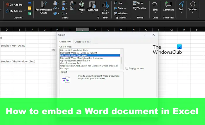 Comment intégrer un document Word dans Excel