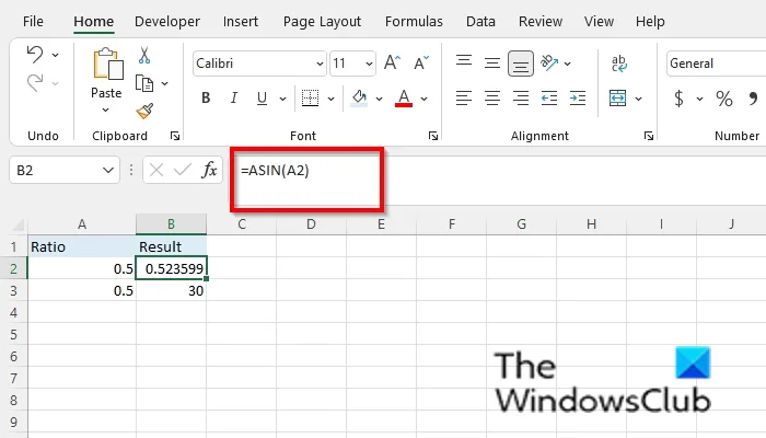 Excel에서 ASIN 기능을 사용하는 방법
