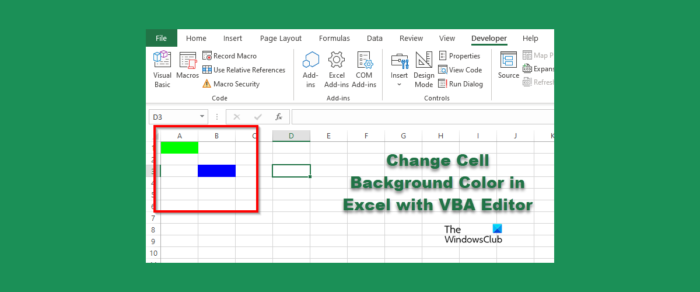 Pakeiskite langelio fono spalvą programoje „Excel“ naudodami VBA redaktorių