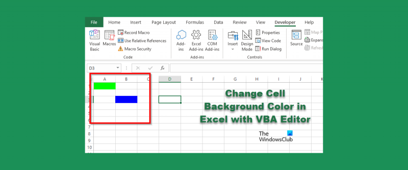 Zmień kolor tła komórki w Excelu za pomocą edytora VBA