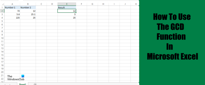 Cara menggunakan fungsi Excel GCD