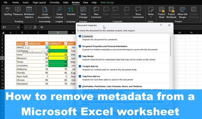 Kā noņemt metadatus no Excel izklājlapas