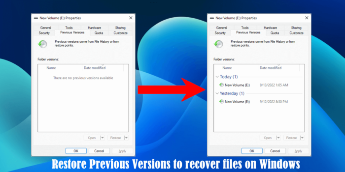 Jak povolit předchozí verze pro obnovu souborů v systému Windows 11/10