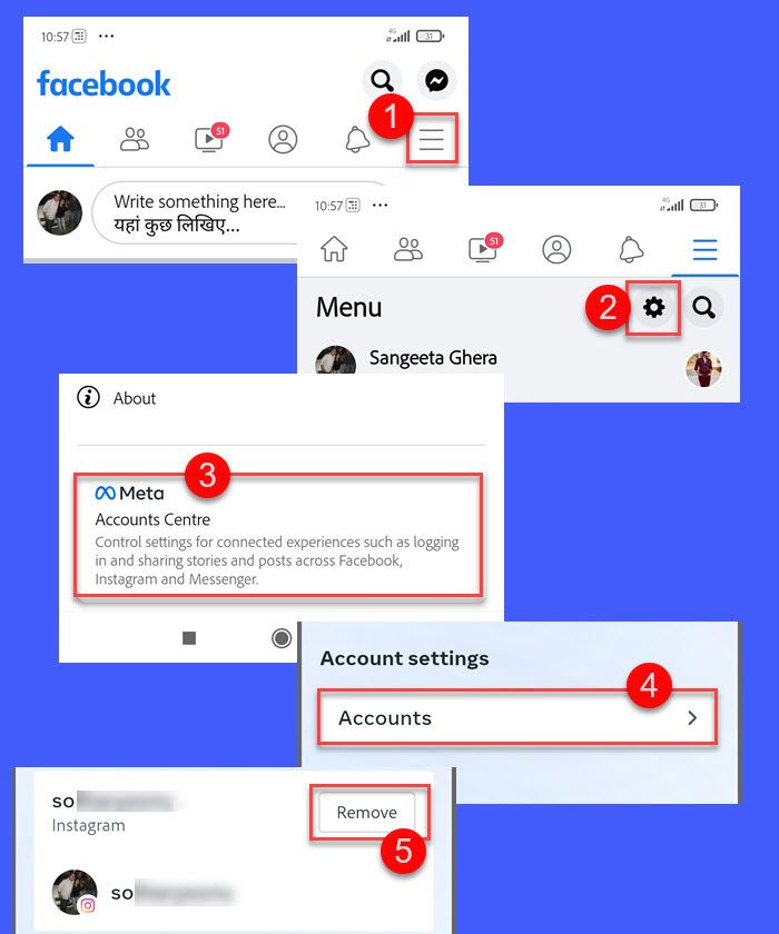 deconectați facebook și instagram folosind aplicația facebook pentru Android