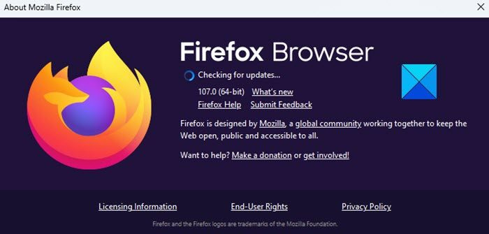 फ़ायरफ़ॉक्स को नवीनतम संस्करण में अपडेट करें