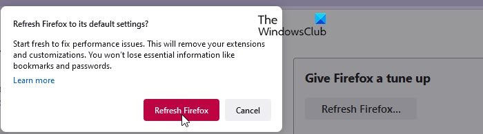 Werk Firefox bij naar de standaardstatus