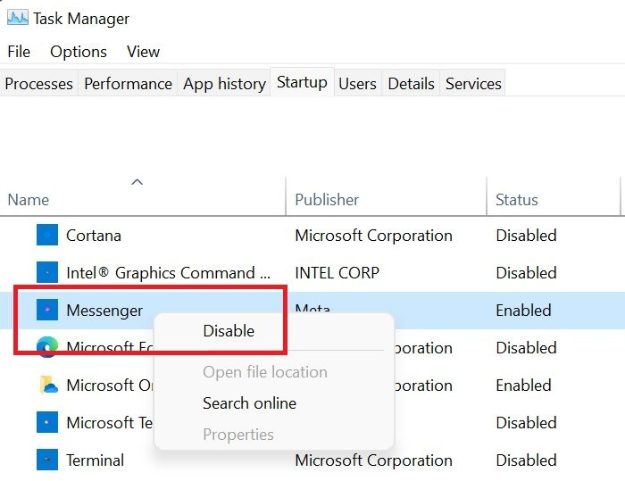 Forhindre Messenger i at starte ved opstart i Windows