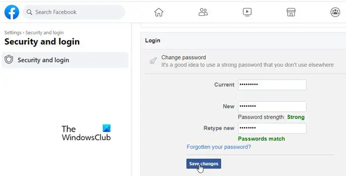   فیس بک ویب پر پاس ورڈ تبدیل کریں۔