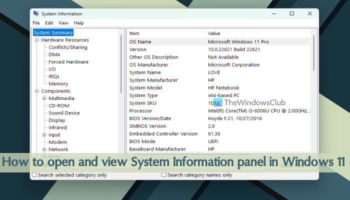 Како отворити и погледати панел информација о систему у оперативном систему Виндовс 11