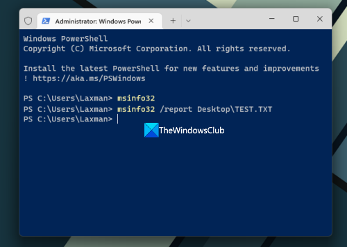 use la terminal de Windows para abrir la información del sistema