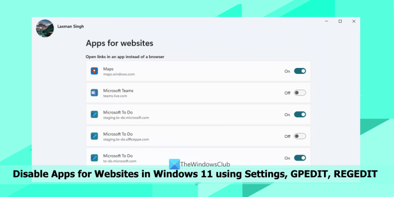 Inaktivera appar för webbplatser i Windows 11