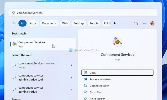 Kako otvoriti usluge komponenti u sustavu Windows 11