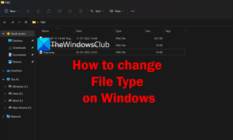 تغيير نوع الملف في Windows