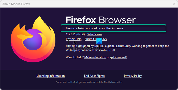 Firefox wordt bijgewerkt door een andere instantie