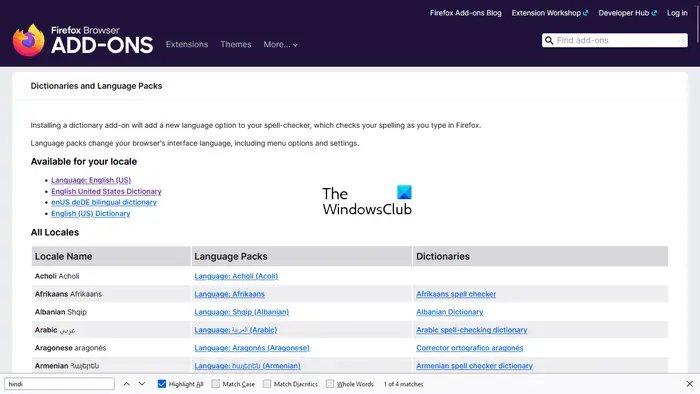   Firefox vārdnīcas un valodu pakotnes