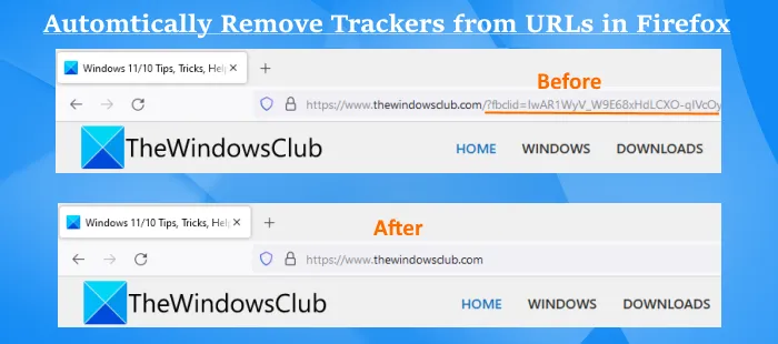 Trackers automatisch verwijderen van URL's in Firefox op Windows 11/10