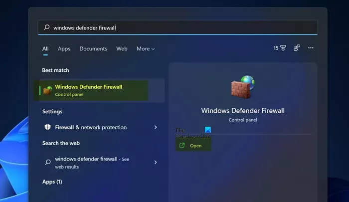   Paano buksan ang Windows Firewall sa pamamagitan ng Windows Search