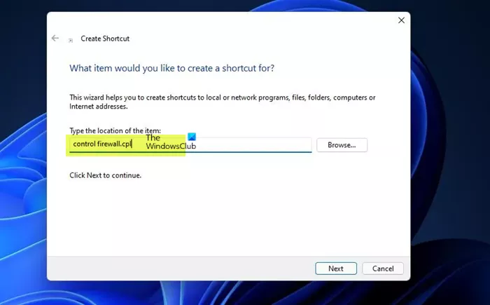   Windows Firewall openen via Desktop Shortcut