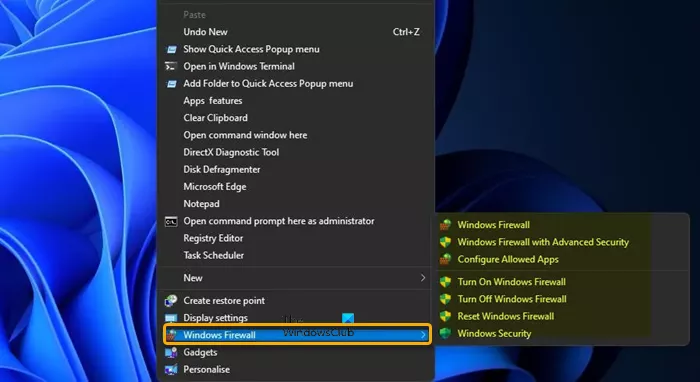   डेस्कटॉप संदर्भ मेनू के माध्यम से विंडोज फ़ायरवॉल कैसे खोलें