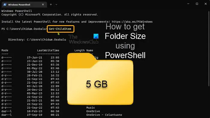 Kā iegūt mapes lielumu, izmantojot PowerShell operētājsistēmā Windows 11/10
