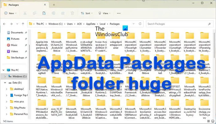 Liela AppData pakotņu mape operētājsistēmā Windows 11/10