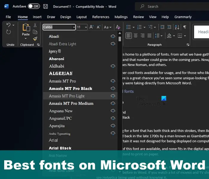 Meilleures polices sur Microsoft Word