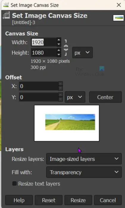   Hur man ändrar storlek på bilder i GIMP - ändra storlek på arbetsytan - bild med storlek på arbetsytan