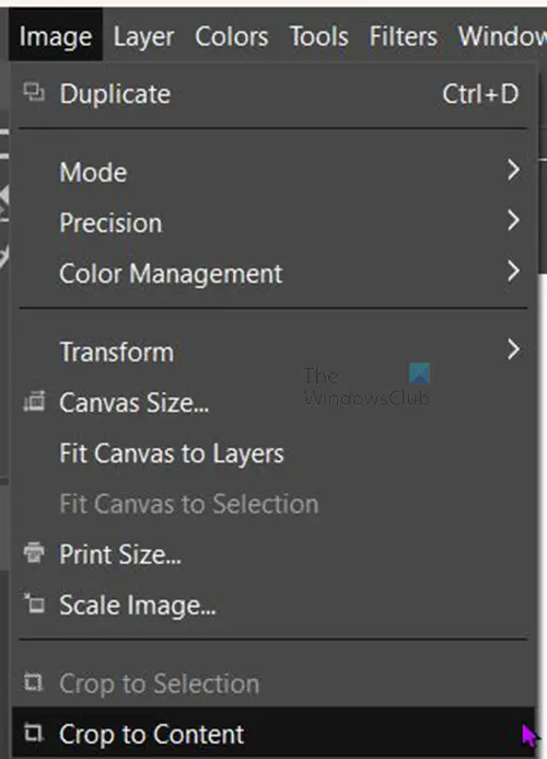   Kaip pakeisti vaizdų dydį GIMP - pakeisti drobės dydį - viršutinis meniu