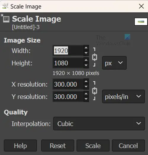   Kaip pakeisti vaizdų dydį GIMP - Vaizdo parinkčių mastelio langelis