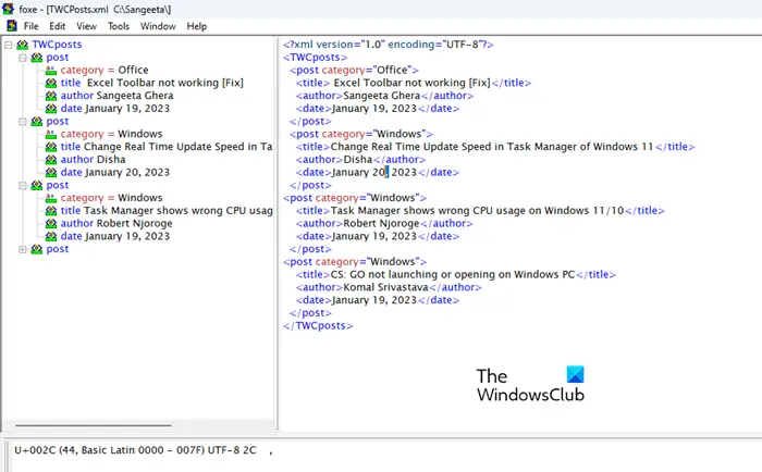 Foxe Windows 用無料 XML エディター