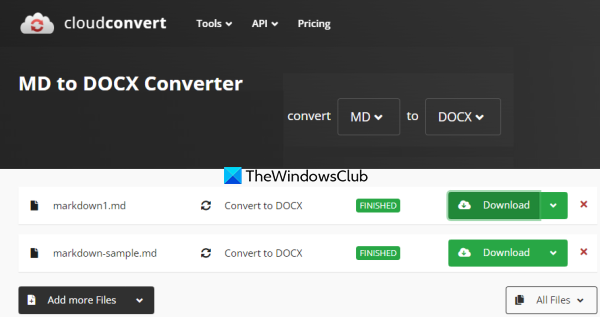 Convertidor CloudConvert MD a DOCX