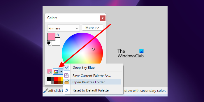 Otvorte priečinok Palettes v programe Paint dot net.