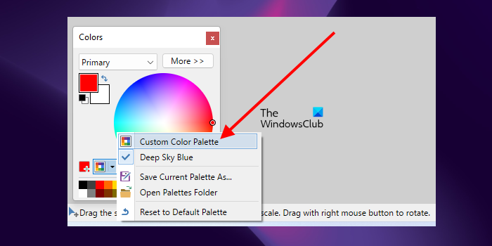 Otevřete vlastní paletu barev v síti Paint dot net