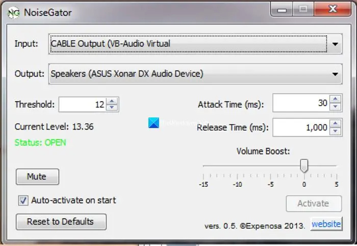   Aplikacija NoiseGator za Windows