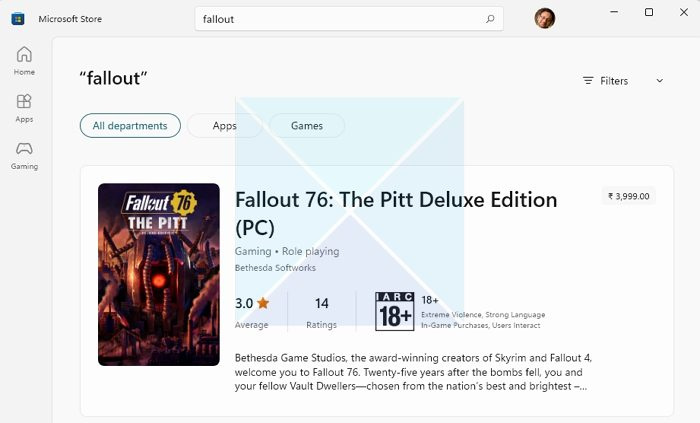 Installer Fallout fra Microsoft Store.
