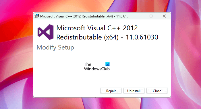   Réparer le redistribuable Microsoft Visual C++