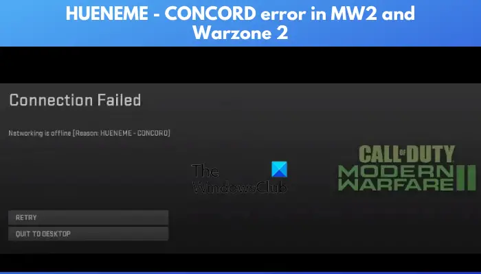 Izlabojiet HUENEME CONCORD kļūdu programmās Modern Warfare 2 un Warzone 2