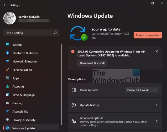 Windows Update בדוק אם קיימים עדכונים