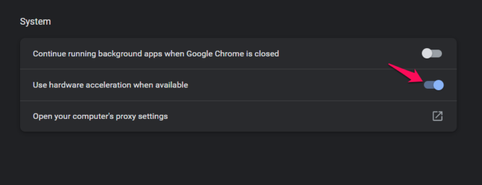 Wyłącz przyspieszenie sprzętowe w Chrome