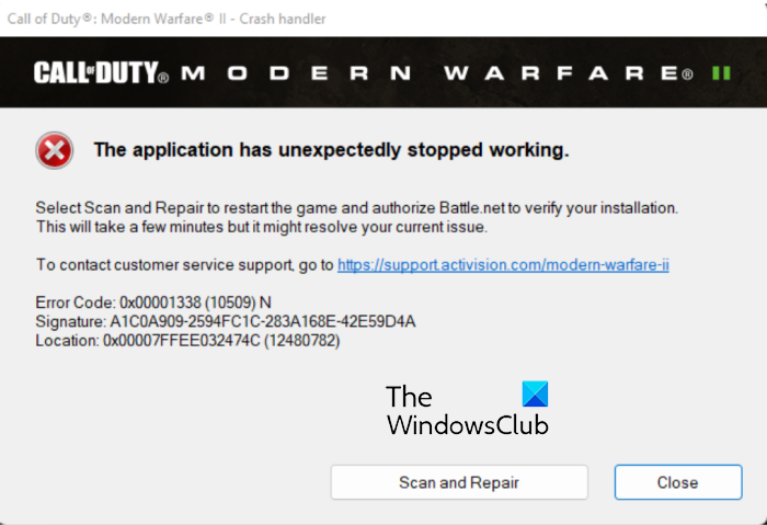 קוד שגיאה 0x00001338 ב-Modern Warfare 2