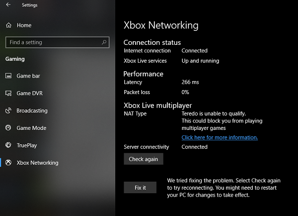 Impossible de se connecter à Xbox Live; Résoudre le problème de mise en réseau Xbox Live dans Windows 10