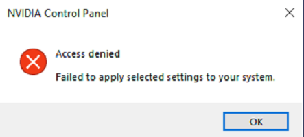 Acceso al panel de control de NVIDIA denegado: configuración no aplicada