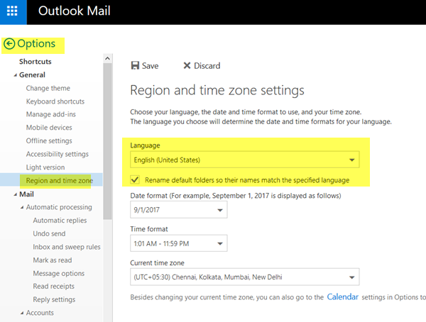 Kuidas muuta Outlook.com keele tagasi inglise keelde