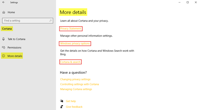 Nastavitve Cortane v sistemu Windows 10