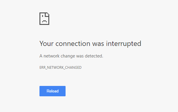 Yhteytesi katkesi, havaittiin verkkomuutos, ERR NETWORK CHANGED