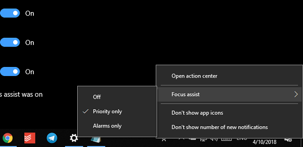 Manuāli iespējojiet Focus Assist operētājsistēmā Windows 10
