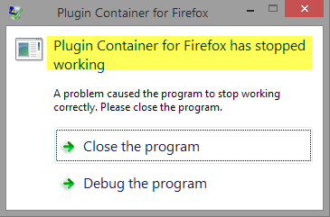 Le conteneur du plugin Firefox a cessé de fonctionner