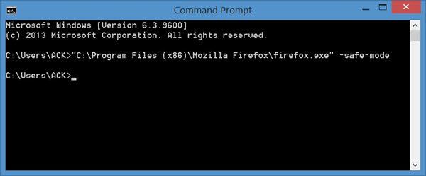Mulakan Firefox dalam Safe Mode Command Prompt