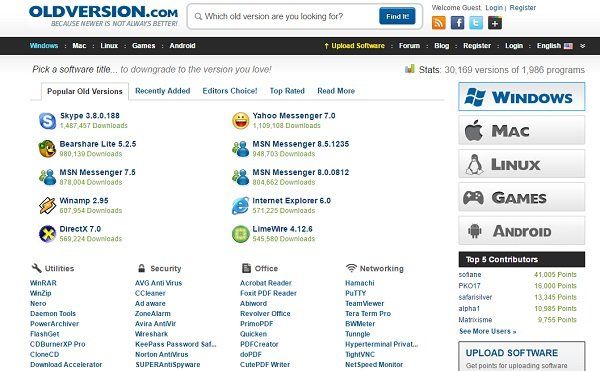 Liste des sites Web pour télécharger l'ancienne version du logiciel pour PC Windows