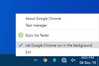 Peatage Google Chrome taustal töötamine
